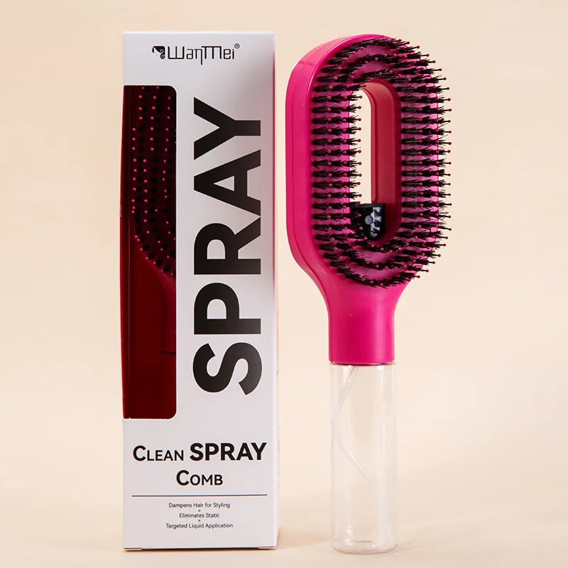 2-in-1 Detangling Spray Hair Brush with Water Mist Bottle – Anti-Static Scalp Massage Comb for All Hair Types