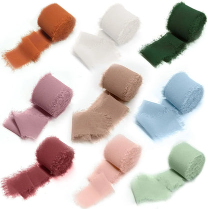 Ruban de soie en mousseline effilochée de 5 m – Ruban fait main déchiré pour bouquet de mariage et emballage cadeau