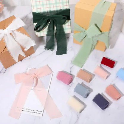 Ruban de soie en mousseline effilochée de 5 m – Ruban fait main déchiré pour bouquet de mariage et emballage cadeau