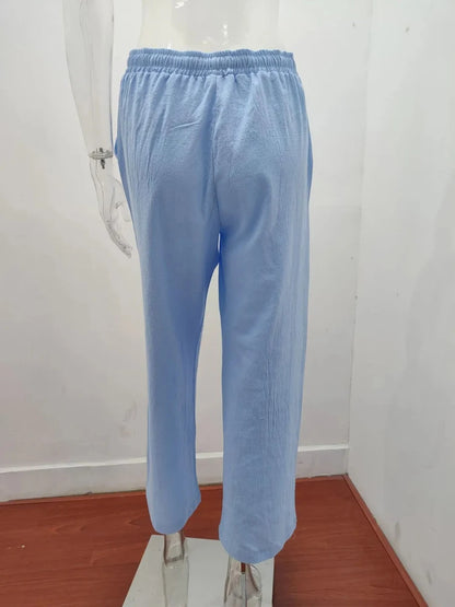 Pantalones anchos de lino y algodón para mujer de cintura alta, sueltos, de cáñamo, informales, transpirables, para verano y otoño