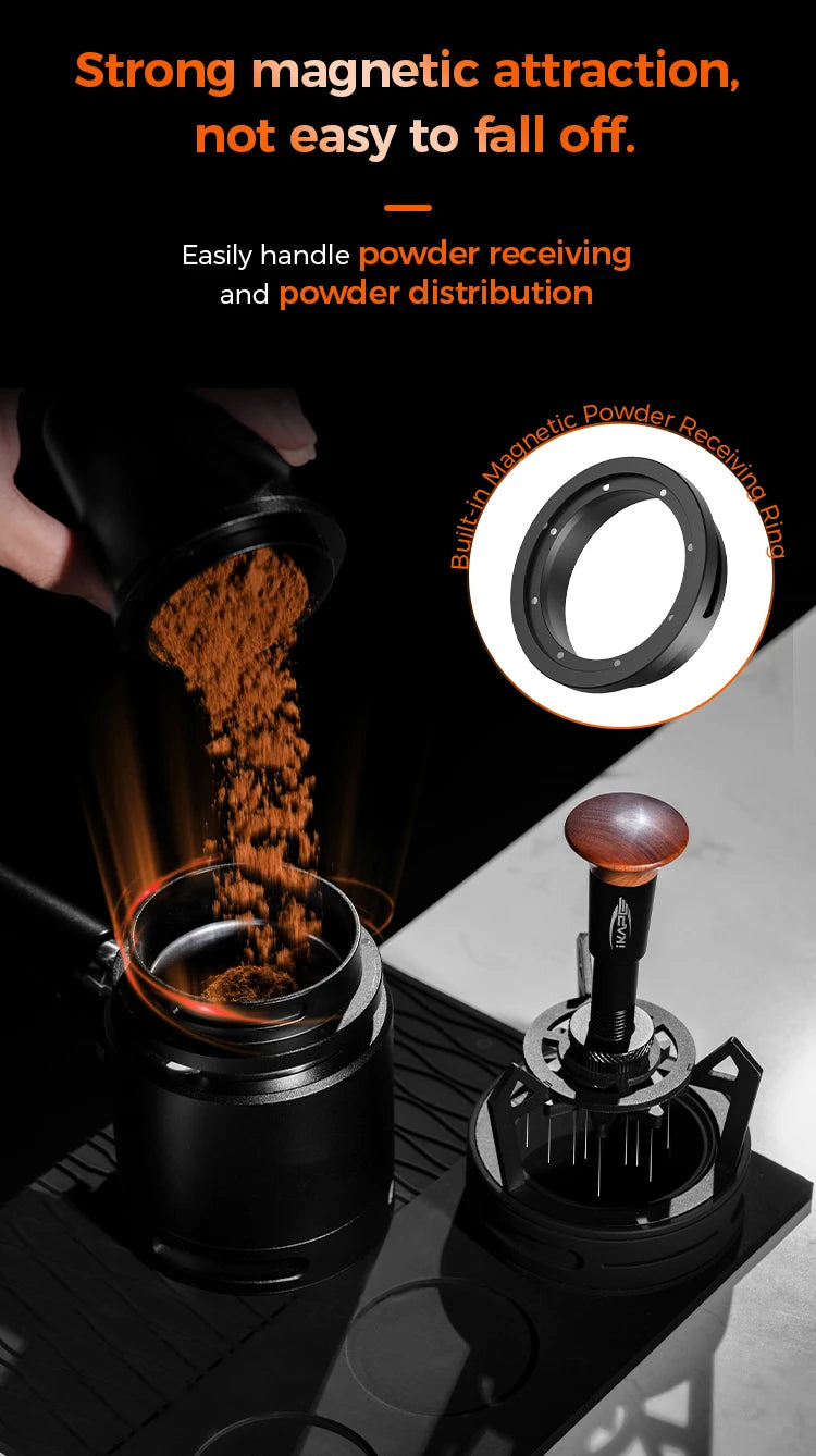 IKAPE V3 Herramienta WDT para Espresso – Agitador de café giratorio con embudo dosificador y soporte, Herramienta de distribución de espresso para baristas, Posos de café y accesorios para cafetería casera