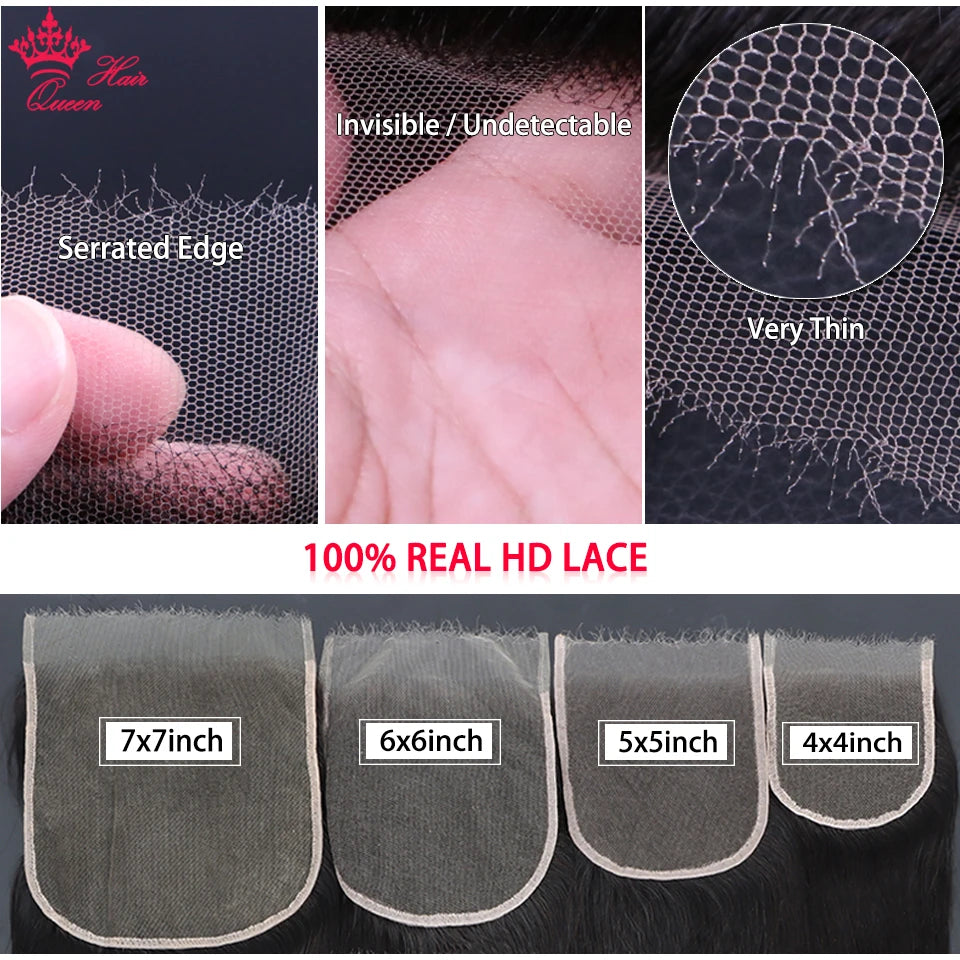 Frontal y cierre de encaje invisible HD de cabello humano virgen con ondas o liso – 13x6, 13x4, 7x7, 6x6, 5x5, 4x6 y 4x4