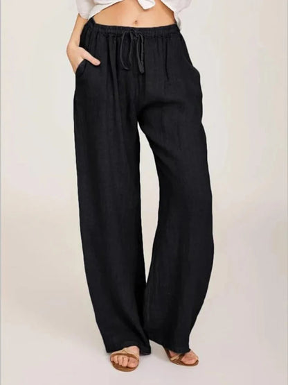 Pantalones anchos de lino y algodón para mujer de cintura alta, sueltos, de cáñamo, informales, transpirables, para verano y otoño