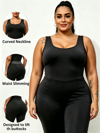 Plus Size Women's Workout Jumpsuit – Sleeveless One-Piece Yoga Romper with Stretch Leggings for Fitness & Activewear