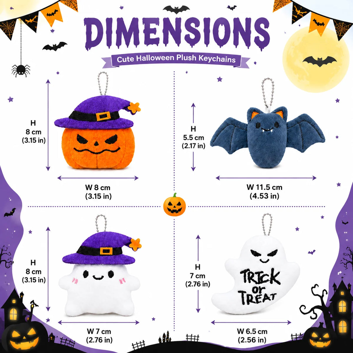 12-40PCS Halloween Mini Plush Keychains Bulk, Cute Ghost Stuffed Animal Charms, Trick or Treat Goodie Bag Fillers, Halloween Party Favors, Gifts and Kids Accessories