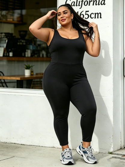 Plus Size Women's Workout Jumpsuit – Sleeveless One-Piece Yoga Romper with Stretch Leggings for Fitness & Activewear