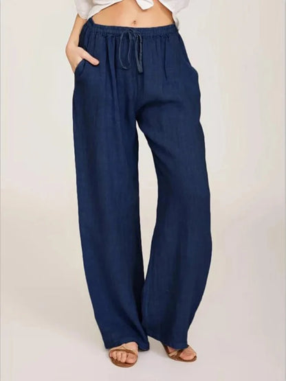 Pantalones anchos de lino y algodón para mujer de cintura alta, sueltos, de cáñamo, informales, transpirables, para verano y otoño