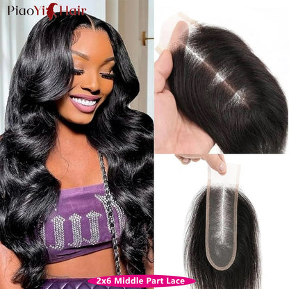 Body Wave Human Hair Bundles with 4x4/5x5 Lace Closure – 100% Raw Human Hair Weave Extensions | 2x6 Middle Part Lace Wig Set