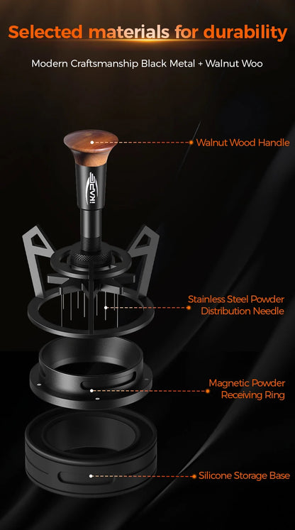 IKAPE V3 Herramienta WDT para Espresso – Agitador de café giratorio con embudo dosificador y soporte, Herramienta de distribución de espresso para baristas, Posos de café y accesorios para cafetería casera