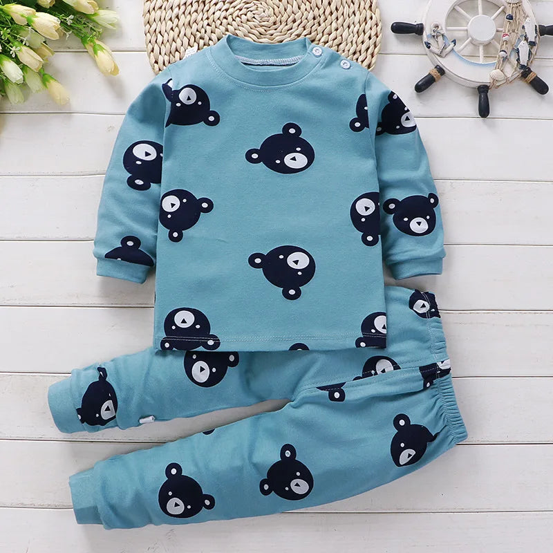 Conjunto de ropa de algodón para niños – Traje de otoño invierno para niños y niñas, cómodo conjunto de pijama de manga larga y pantalones, ropa informal de estar por casa para niños, ropa interior cálida y ropa de regalo de Navidad