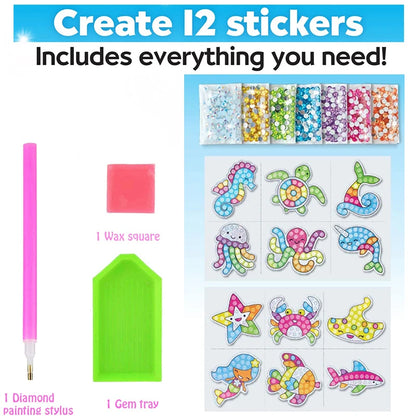 Kit de pegatinas de pintura de diamantes grandes de 12 piezas – Manualidades de mosaico de unicornio, animales y vida marina para niños