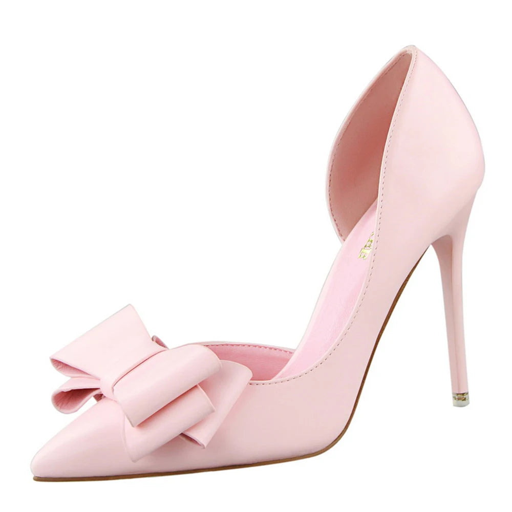 Women's Pointed Toe Stiletto High Heels with Bow Elegant Korean Wedding Pumps