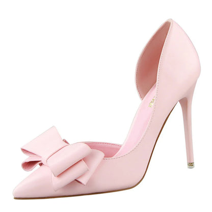 Women's Pointed Toe Stiletto High Heels with Bow Elegant Korean Wedding Pumps