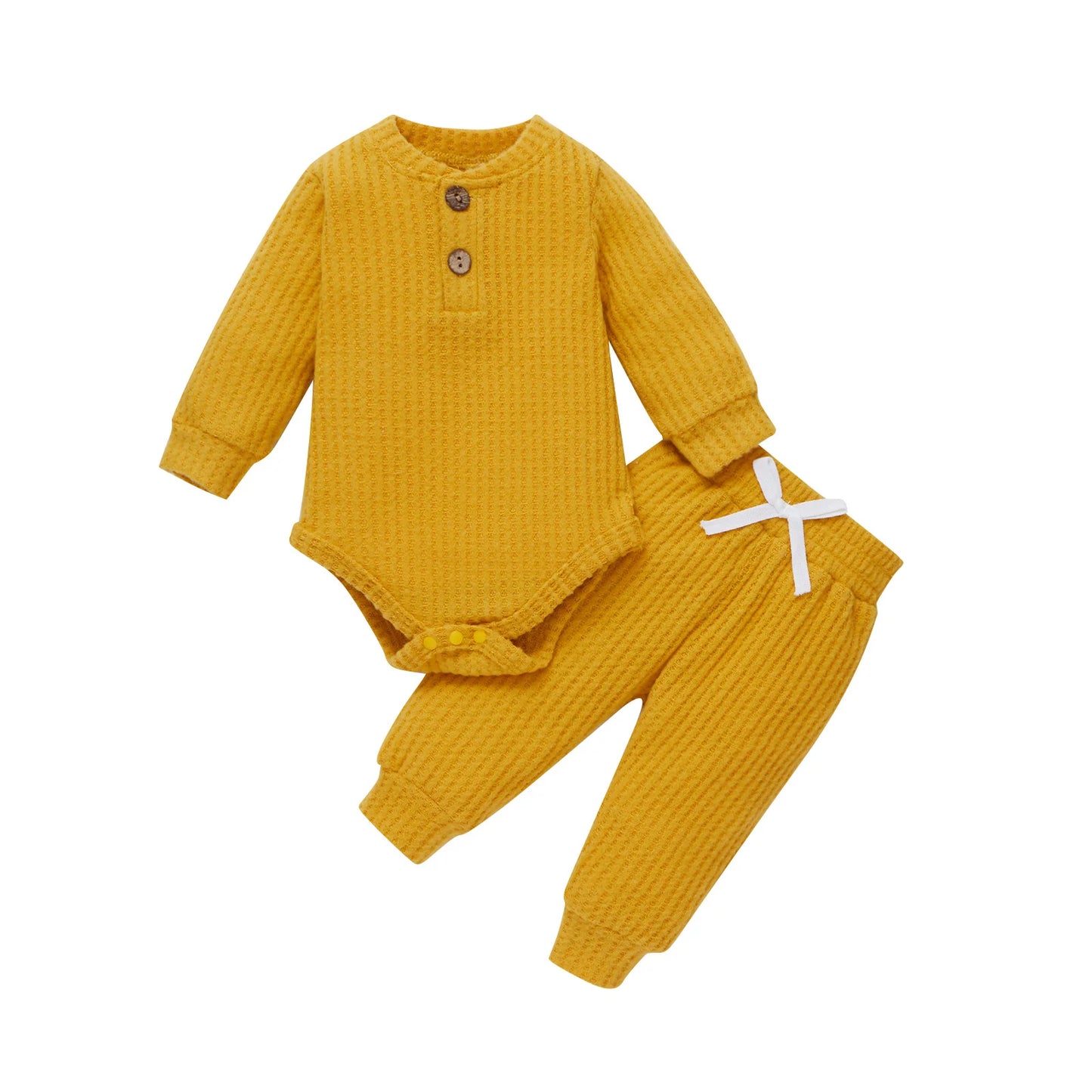 Conjunto de ropa para bebé recién nacido – Body de manga larga acanalado y a cuadros con pantalones elásticos, conjunto de 2 piezas de primavera y otoño para bebés y niñas, conjunto de ropa suave e informal para niños pequeños