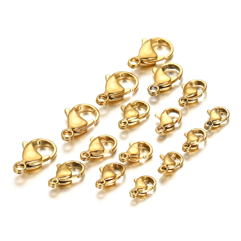 10–30 Broches de Langosta de Acero Inoxidable Chapado en Oro – Broches de Pinza para Pulseras, Collares y Suministros para Hacer Joyas DIY