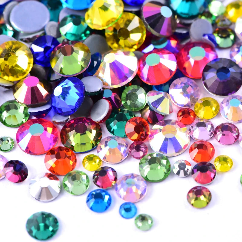 Set de diamantes de imitación de fijación en caliente de 1440 piezas – Piedras de cristal brillante de base plana para decoración de uñas, ropa y manualidades