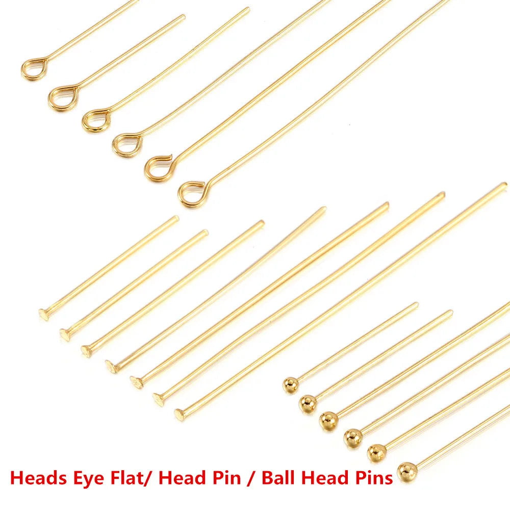 Juego de 50 a 100 imperdibles de acero inoxidable – Alfileres de bola, planos y de ojo chapados en oro y plata para hacer joyas y manualidades DIY