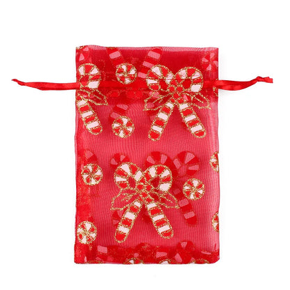 50PCS Santa Claus Christmas Organza Gift Bags – 10×15CM & 13×18CM Drawstring Jewelry & Favor Bags for Xmas Gift Packaging