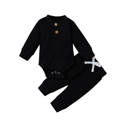 Conjunto de ropa para bebé recién nacido – Body de manga larga acanalado y a cuadros con pantalones elásticos, conjunto de 2 piezas de primavera y otoño para bebés y niñas, conjunto de ropa suave e informal para niños pequeños