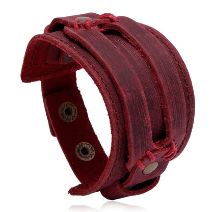 Modyle Wide Genuine Leather Cuff Bracelet – Vintage Brown & Black Punk Wristband for Men | Retro Fashion Jewelry Accessory