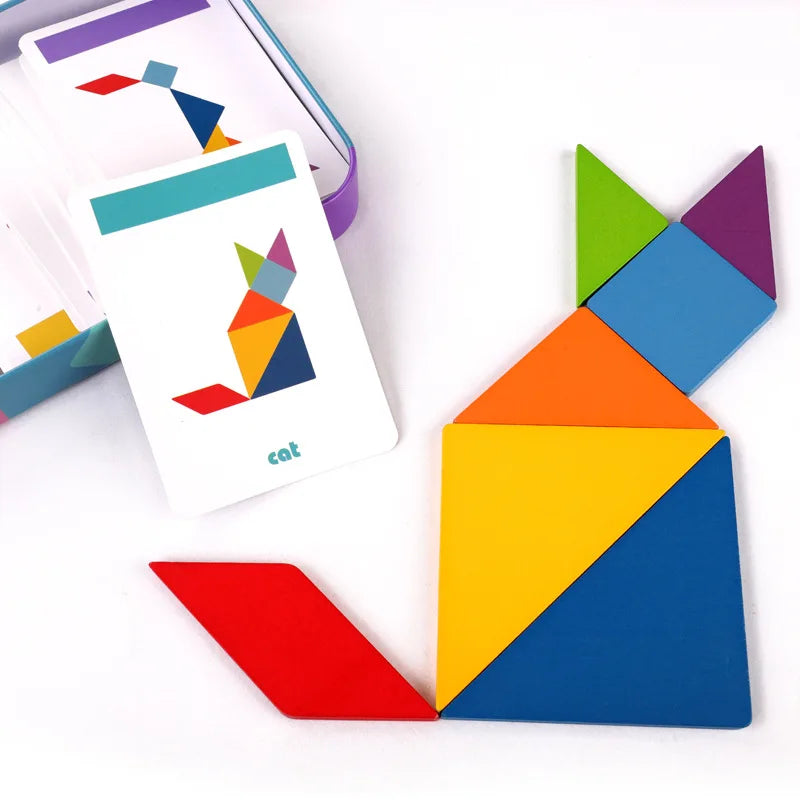 Rompecabezas de Tangram Montessori de Madera - Juego Educativo de Bloques de Construcción Preescolar, Rompecabezas Creativo de Lógica para Niños, Desarrollo Cerebral y Regalo Festivo