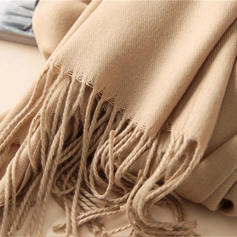 Bufanda de cachemira sólida para mujer – Chal Pashmina cálido de otoño invierno con diseño de borlas, accesorio de moda Foulard para hombres y mujeres