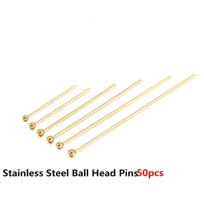 Juego de 50 a 100 imperdibles de acero inoxidable – Alfileres de bola, planos y de ojo chapados en oro y plata para hacer joyas y manualidades DIY