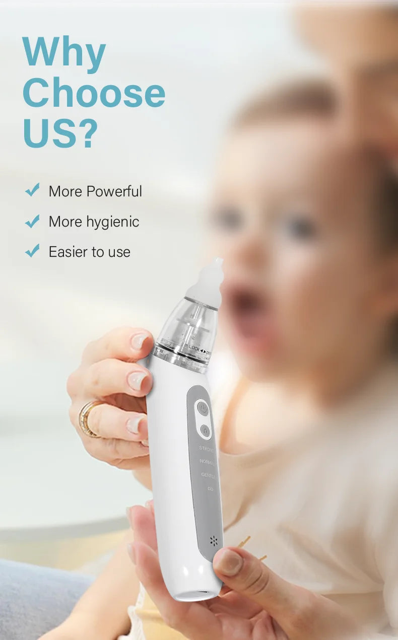 Aspirador nasal eléctrico recargable para bebés – Limpiador nasal portátil para recién nacidos y bebés con succión suave