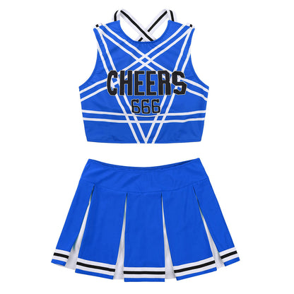 Women’s Cheerleader Cosplay Costume – Uniform Set (Crop Top + Mini Pleated Skirt, Carnival Outfit)
