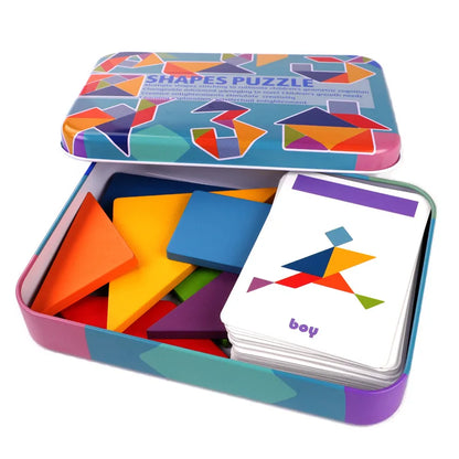 Rompecabezas de Tangram Montessori de Madera - Juego Educativo de Bloques de Construcción Preescolar, Rompecabezas Creativo de Lógica para Niños, Desarrollo Cerebral y Regalo Festivo