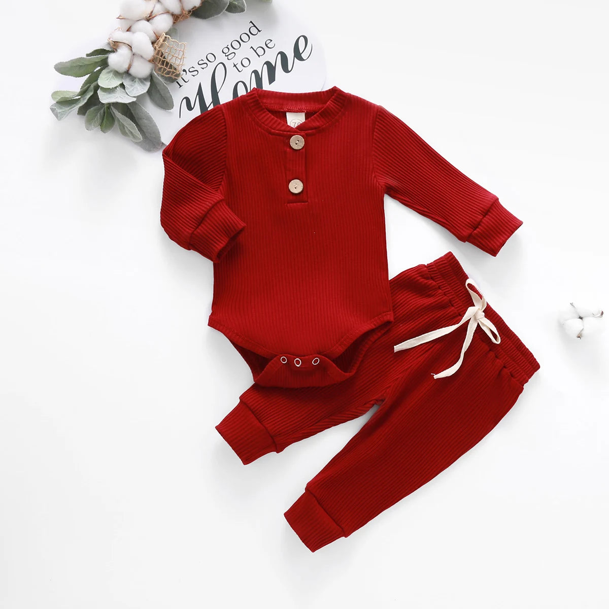 Conjunto de ropa para bebé recién nacido – Body de manga larga acanalado y a cuadros con pantalones elásticos, conjunto de 2 piezas de primavera y otoño para bebés y niñas, conjunto de ropa suave e informal para niños pequeños