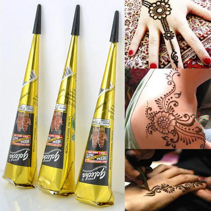 Conos de pasta de henna negra natural para tatuajes temporales – Arte corporal desechable para festivales, fiestas y bodas