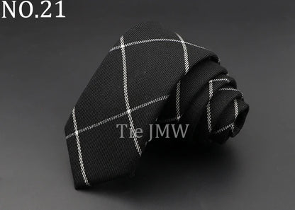 Men's 6cm Handmade Cotton Skinny Plaid Necktie – Slim Striped Grey Tie for Business, Casual & Wedding Wear