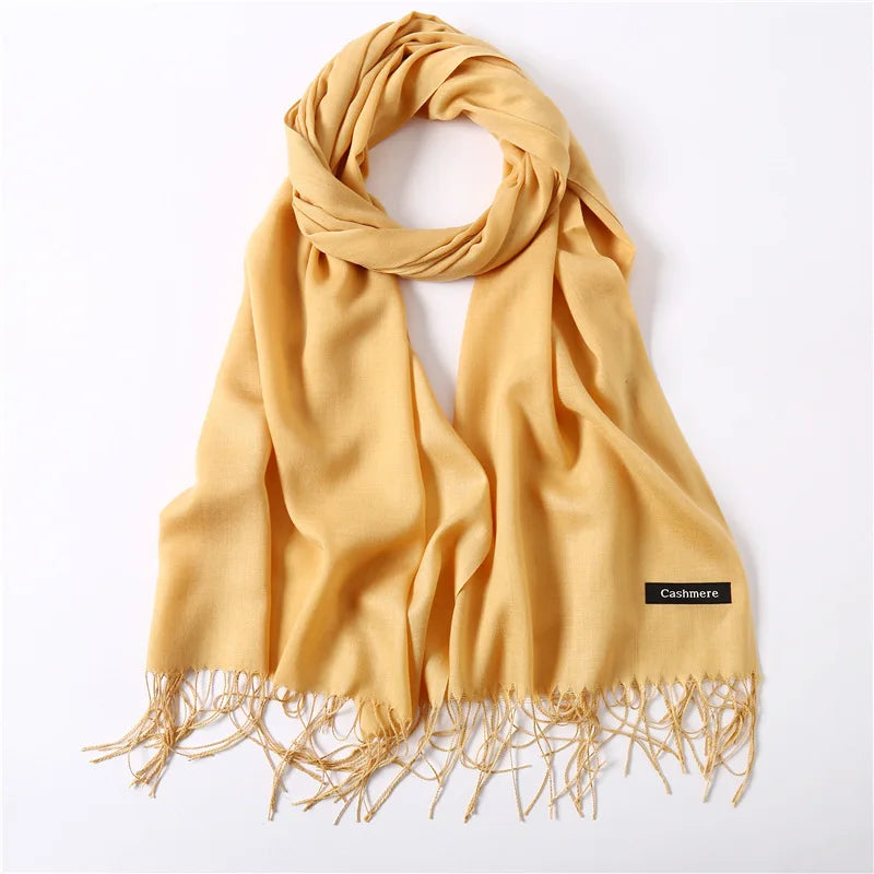 Bufanda de cachemira sólida para mujer – Chal Pashmina cálido de otoño invierno con diseño de borlas, accesorio de moda Foulard para hombres y mujeres