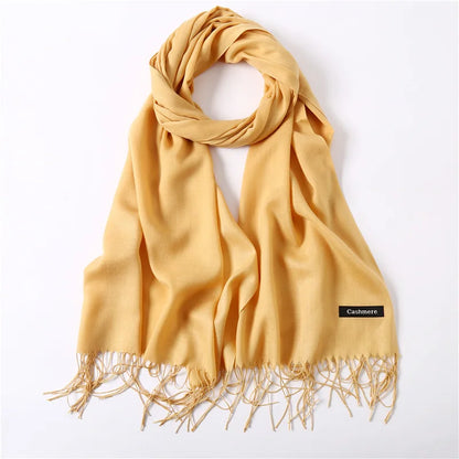 Bufanda de cachemira sólida para mujer – Chal Pashmina cálido de otoño invierno con diseño de borlas, accesorio de moda Foulard para hombres y mujeres