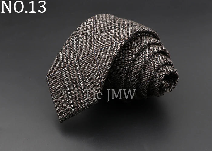 Men's 6cm Handmade Cotton Skinny Plaid Necktie – Slim Striped Grey Tie for Business, Casual & Wedding Wear