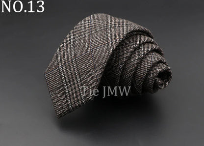 Men's 6cm Handmade Cotton Skinny Plaid Necktie – Slim Striped Grey Tie for Business, Casual & Wedding Wear