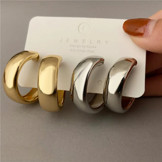 Silver Color Hoop Earrings – Minimalist C-Shape Circle Earrings for Women & Girls, Classic Fashion Jewelry Accessories for Party, Everyday Wear & Gift Giving