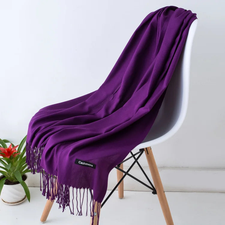 Bufanda de cachemira sólida para mujer – Chal Pashmina cálido de otoño invierno con diseño de borlas, accesorio de moda Foulard para hombres y mujeres