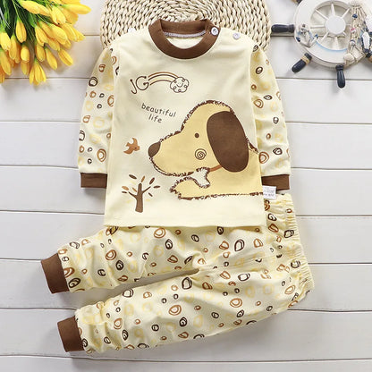 Conjunto de ropa de algodón para niños – Traje de otoño invierno para niños y niñas, cómodo conjunto de pijama de manga larga y pantalones, ropa informal de estar por casa para niños, ropa interior cálida y ropa de regalo de Navidad
