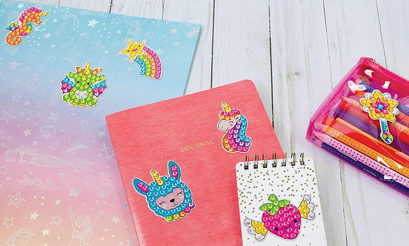Kit de pegatinas de pintura de diamantes grandes de 12 piezas – Manualidades de mosaico de unicornio, animales y vida marina para niños