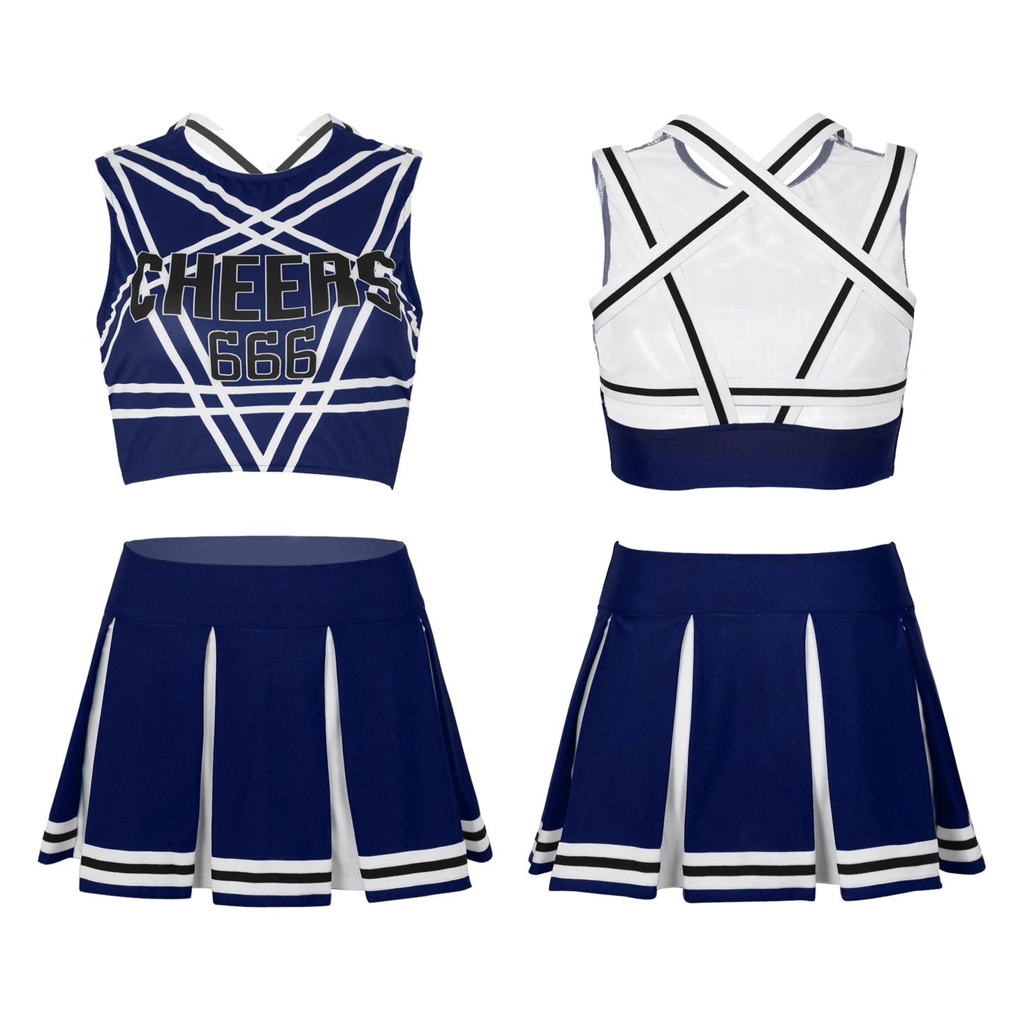 Women’s Cheerleader Cosplay Costume – Uniform Set (Crop Top + Mini Pleated Skirt, Carnival Outfit)