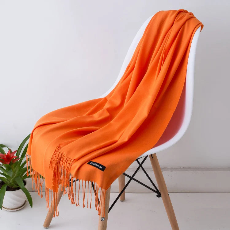 Bufanda de cachemira sólida para mujer – Chal Pashmina cálido de otoño invierno con diseño de borlas, accesorio de moda Foulard para hombres y mujeres
