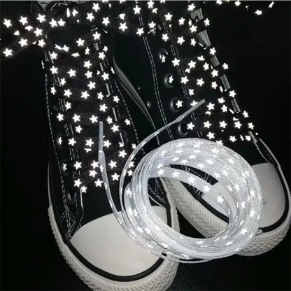 Holographic Reflective Star Shoelaces – Double-Sided High-Brightness Luminous Flat Laces for Sneakers, Fashion Shoe Accessories