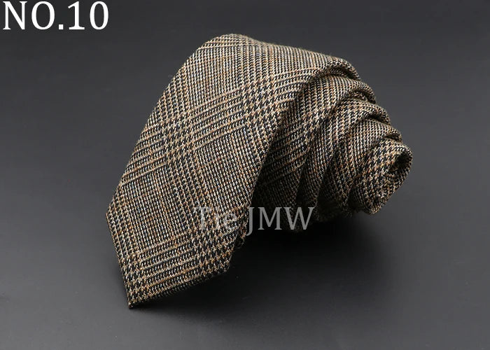 Men's 6cm Handmade Cotton Skinny Plaid Necktie – Slim Striped Grey Tie for Business, Casual & Wedding Wear