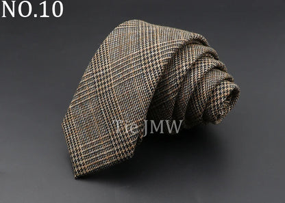Men's 6cm Handmade Cotton Skinny Plaid Necktie – Slim Striped Grey Tie for Business, Casual & Wedding Wear