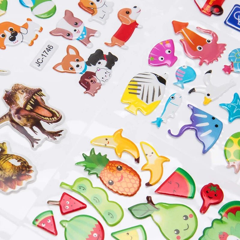 Autocollants 3D gonflés pour enfants – Feuilles d'autocollants éducatifs de dessins animés, jouet de bricolage créatif pour tout-petits, garçons et filles, cadeau d'activité artistique amusante