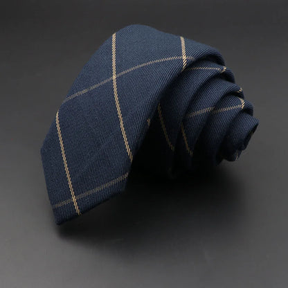 Men's 6cm Handmade Cotton Skinny Plaid Necktie – Slim Striped Grey Tie for Business, Casual & Wedding Wear