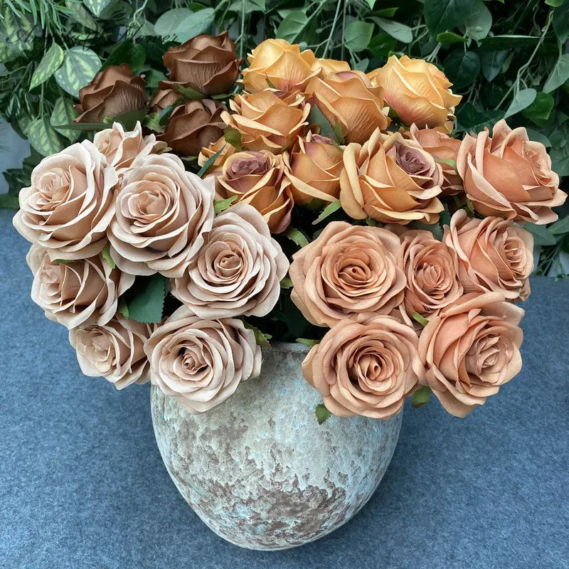 9 Heads Artificial Camellia Rose Bouquet – Realistic Faux Flowers for Wedding Decor, Party Displays, Home Decoration & Floral Gifts