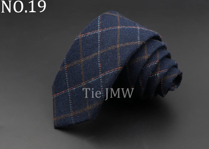 Men's 6cm Handmade Cotton Skinny Plaid Necktie – Slim Striped Grey Tie for Business, Casual & Wedding Wear